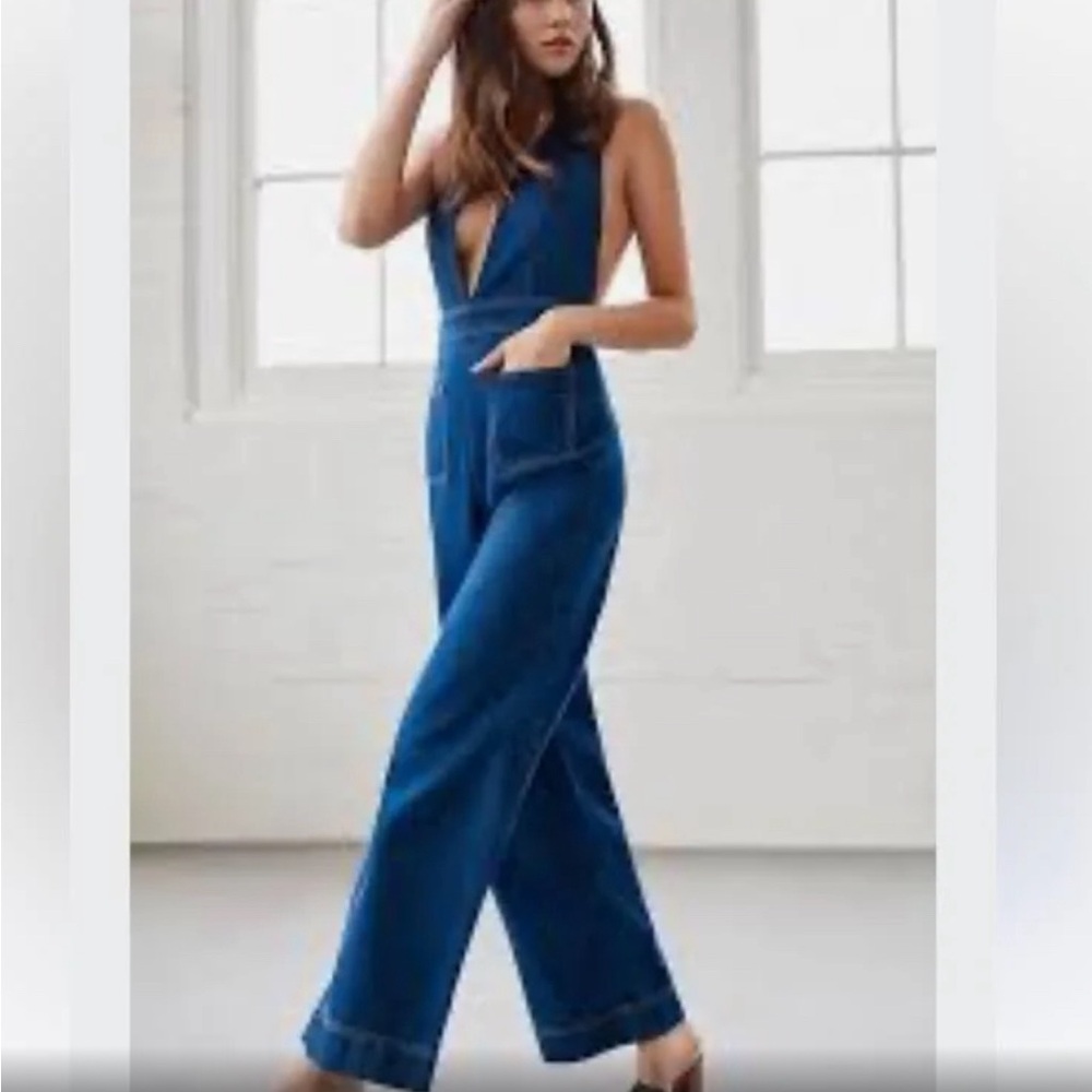 Urban Outfitters BDG Eleanor Plunging Denim Jumpsuit